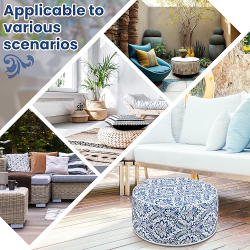 2 Pcs Inflatable Outdoor Ottoman Pouf Waterproof Round Footrest with Handle D21 x H9 Inch Indoor Outdoor Portable Footstool for Patio Garden Camping or Home Pool (2 Count)