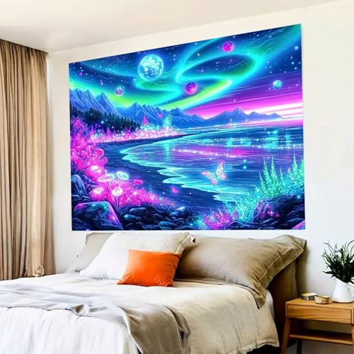 Blacklight Tapestry Galaxy Butterfly UV Backdrop 78 x 59 Inch