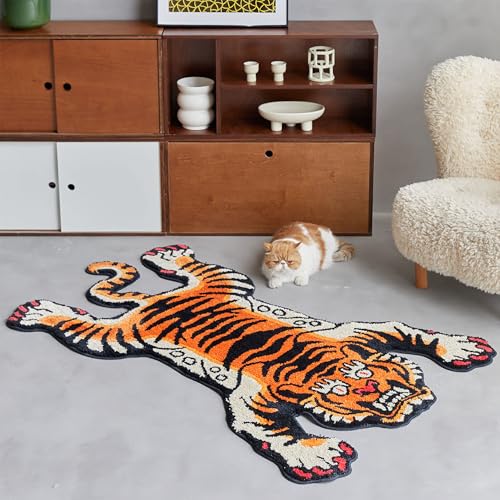 5x3.3 ft Tibetan Tiger Area Rug Tufted High Pile XLarge Indoor Machine Washable Carpet with Nonslip TPR Backing