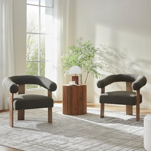 Barrel Accent Chairs Set of 2 with Armrests and Rubberwood Legs (2 Count)