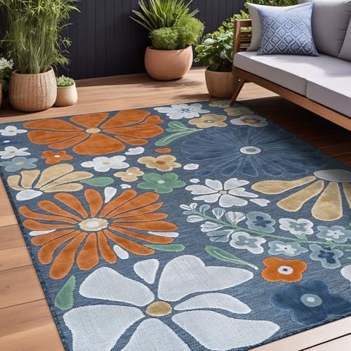 Outdoor Rug 9x12 Large Modern Floral Tropical Area Rugs for Outdoor and Indoor Patio Easy to Clean Non Shedding Living Room Porch Garden Washable Outside Carpet (108 Sq Ft)