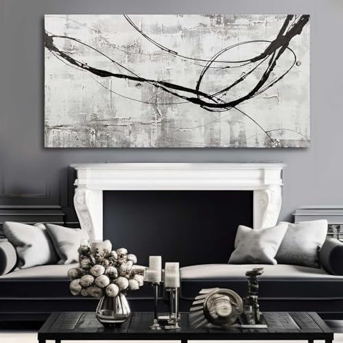 Large Living Room Wall Decor Abstract Canvas Wall Art Black Wall Decor Contemporary Dining Room Pictures Office Home Decorations 29"x 58" Hallway Decor