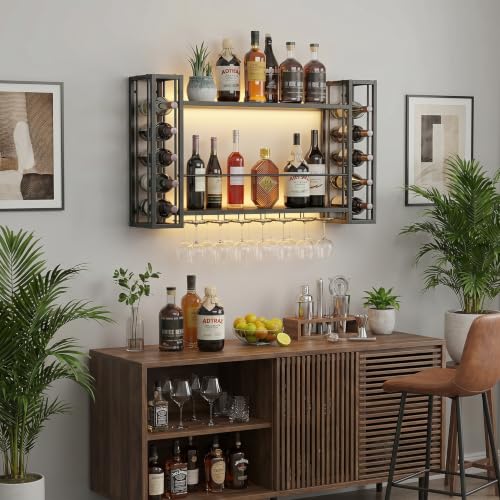 47.2" Wine Rack Wall Mounted with LED Lights