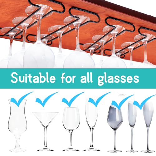 Wine Glass Rack Under Cabinet Shelf Glasses Holder Storage with Drying Stemware Rack Under Counter Metal Hanger Hanging Rack for Kitchen Black (2 Count)