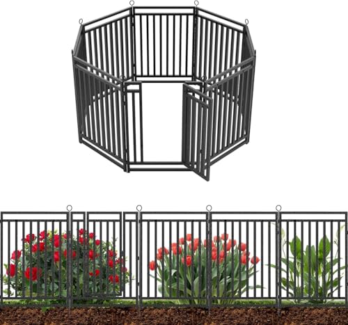 54ft (L) × 47in (H), 21 Panels & 3 Gates Garden Fence, Durable Outdoor Yard Barrier, Secure Garden Fencing, Weather-Resistant Fence for Privacy & Decoration, Black-Silver