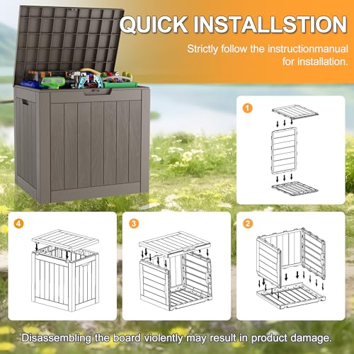 Deck Box 32 Gallon Resin Indoor and Outdoor Storage Boxes Waterproof for Garden Tools