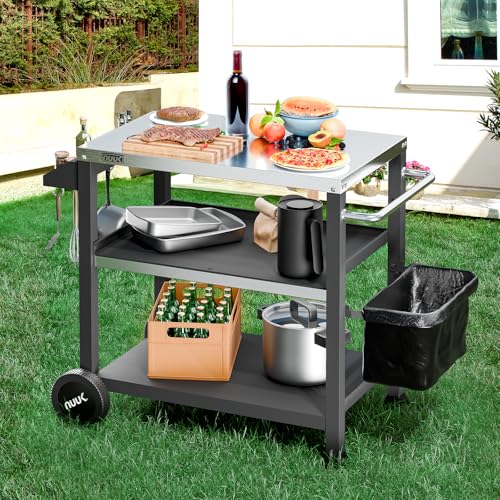 3 Shelf Grill Cart for Outdoor with Stainless Steel Top