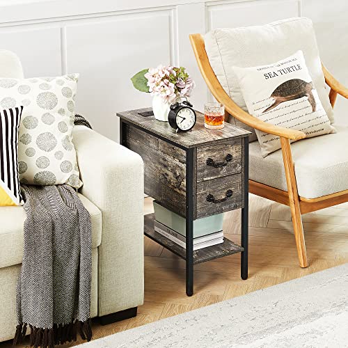 End Tables Narrow Nightstands with Charging Station & USB Ports &Drawers