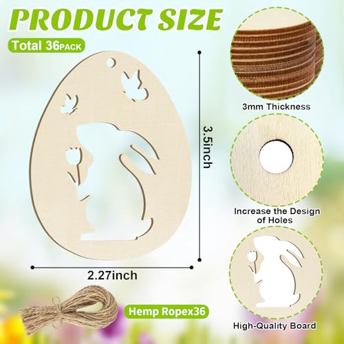 36PCS Wooden Easter Ornaments to Paint (36 Count)