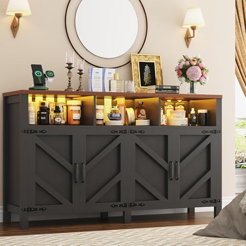 Buffet Sideboard with Storage with Power Outlets & LED Light