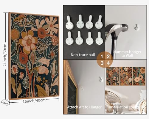 Vintage Burnt Orange Floral Framed Canvas Wall Art Set of 3 (3 Count)