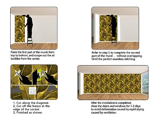 Vintage Gold Banana Leaf Bathroom wallpeper Living Room Bedroom Tropical Plant wall Mural