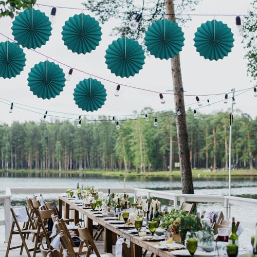 Green Birthday Decorations Dark Green Paper Fans Set Hanging Decor 12in (30 Count)