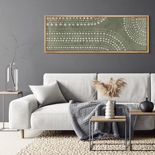 Large Framed Canvas Print Wall Art Abstract Dot Matrix Canvas Art in Olive Tones Antique Retro Fine Art Illustrations Decorative Colorful for Bedroom