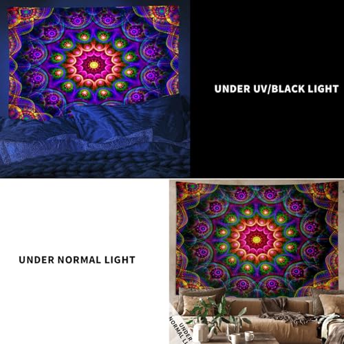 Blacklight Trippy Mandala Tapestry
