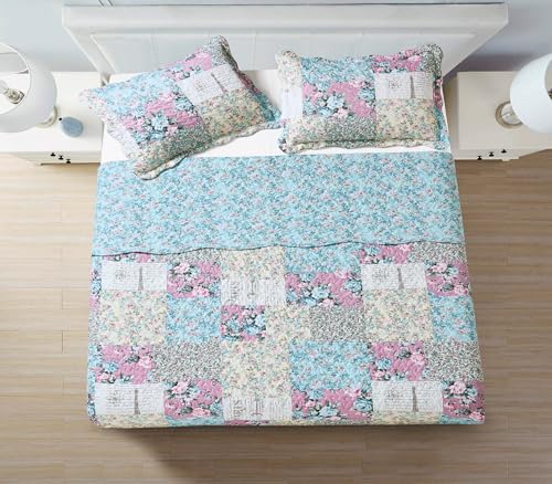 Lilac Rose Toile Lively Patchwork Quilt Set