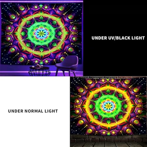 Blacklight Mandala Tapestry for Bedroom