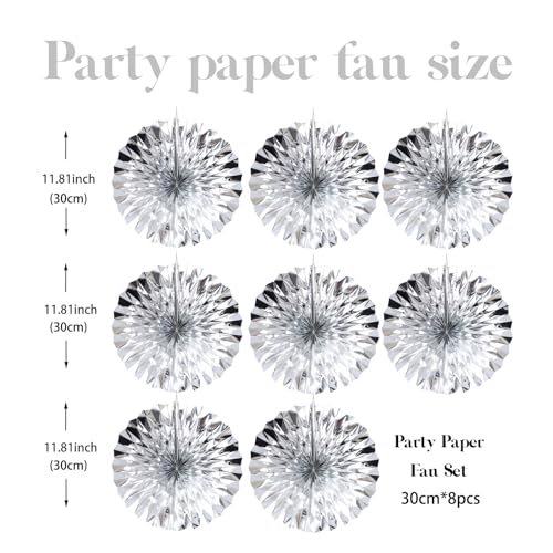 Silver Birthday Decorations DIY Silver Paper Fans 12in 8Pcs