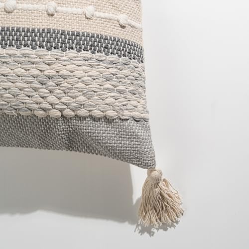 Gray Boho Throw Pillow Cover 20x20 Grey Decorative Accent Pillow for Couch Square Woven Textured Pillowcase Modern Farmhouse Pillow for Bed Bohemian Pillow Cover