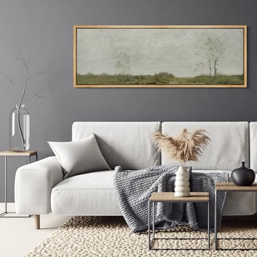 Large Framed Canvas Print Wall Art Soft Pastoral Landscape Wall Art with Trees Antique Retro Fine Art Illustrations Decorative Colorful for Bedroom