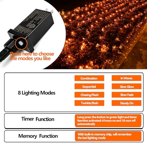 75.8FT 200 LED Extendable Orange Halloween String Lights Indoor Outdoor (82 Foot)