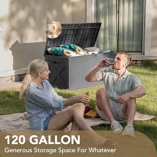 120 Gallon Deck Box Resin Outdoor Storage Box Waterproof