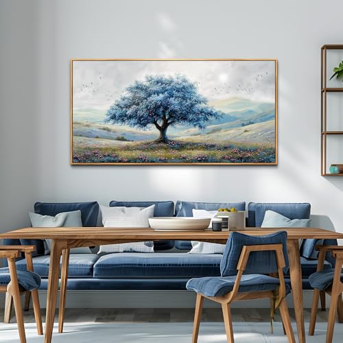 Wood Framed Canvas Wall Art For Living Room Large Wall Decor For Office Bedroom Decorations Blue Tree Landscape Pictures Farmhouse Paintings Artwork Wall Mural Modern Home Decor 30x60 In