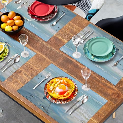 Blue Heron Placemats Set of 4 Summer Coastal Beach Pelican Placement Mats for Dining Table Nautical Ocean Bird Pattern Washable Non (4 Count)