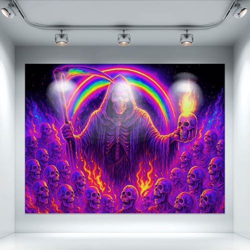 Blacklight Tapestry Grim Reaper UV Backdrop 78 x 59 Inch