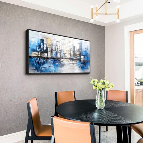 Large Black Framed Wall Decor For Living Room Canvas Wall Art For Office Modern Wall Decorations For Bedroom Blue Landscape Paintings Abstraction Pictures Artwork Home Decor 24x48 In
