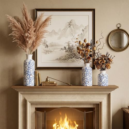Chinoiserie Decor Ceramic Vases Set (3 Count)