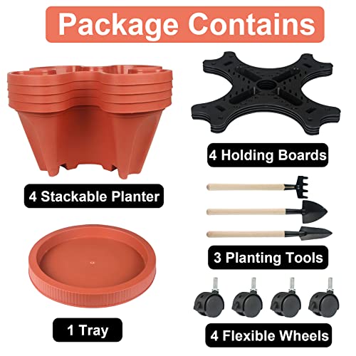 Stackable Planter with Removable Wheels and Garden Tools