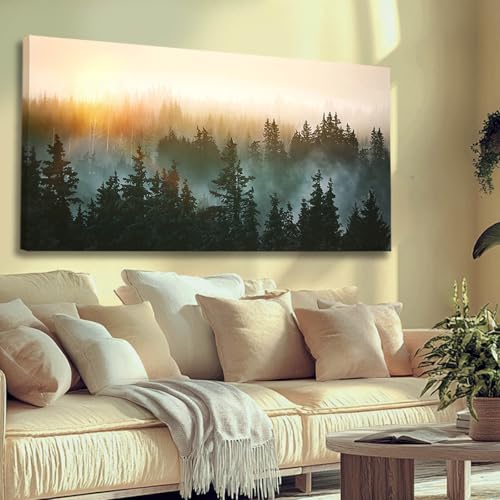Canvas Wall Art Sunrise Forest Nature Painting Wall Decor for Bedroom Living Room Office Home Decor Wall Art 48x24 Inches (40 Count)