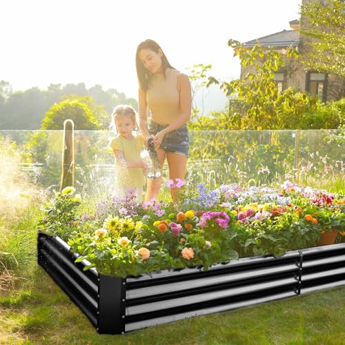 2 Pack 8×4×1ft Galvanized Metal Raised Garden Bed