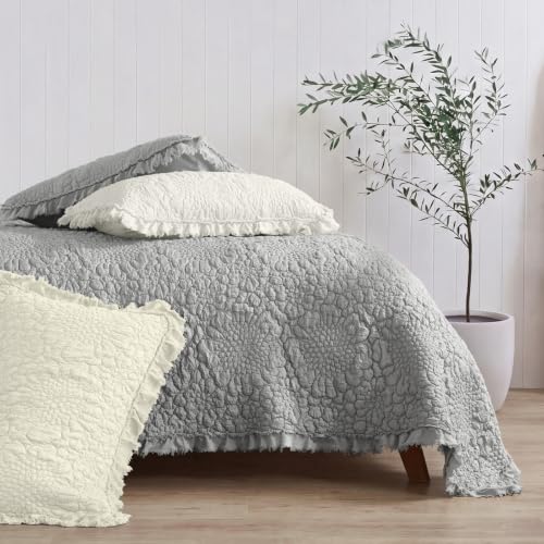Dark Grey Ruffled Quilt Queen Size