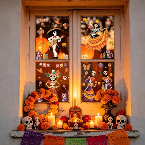 Day of the Dead Sugar Skulls Window Clings 6 Sheets (6 Count)