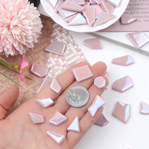 200g Pink Mosaic Tiles for Crafts Bulk (7.05 Ounce)