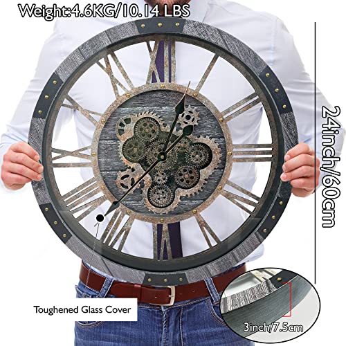 24" Large Wall Clock with Moving Gears