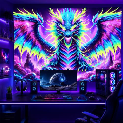 Blacklight Tapestry Fire Dragon Neon Decor 78 x 59 Inch