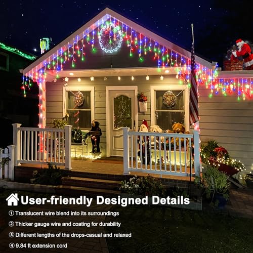 Colored Christmas Lights Outdoor 66ft 640 LED Icicle Lights for Outside