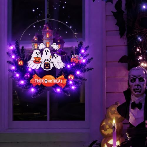 Pre Lit Halloween Wreath for Front Door