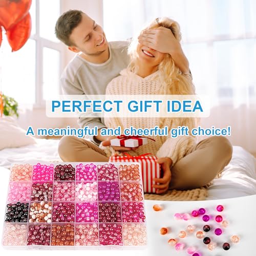 About 1200pcs 6mm Crack Glass Beads Red Series Bracelet Making Kit (1200 Count)
