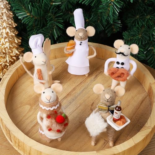 Set of 5 Christmas Felt Mice Ornaments (5 Count)