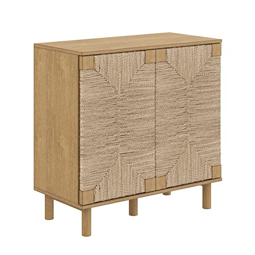 Beacon Accent Natural Sideboard Storage Cabinet TV Stand in Light Wood with Adjustable Interior Shelf and Seagrass Doors