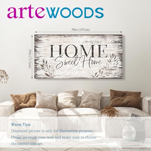 Home Sweet Home Wall Art Sign Large Dark Brown Farmhouse Wall Sign for Living Room Decoration Wooden Board Design Canvas Prints Modern Rustic Artwork Leaf Pictures Wall Decor 29" x 58"