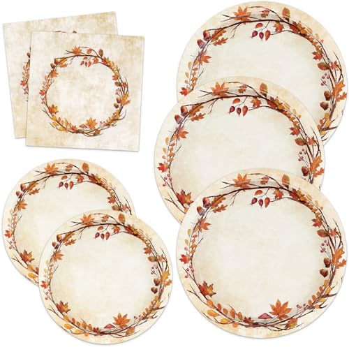 200 Pcs Fall Paper Plates and Napkins (50 Count)