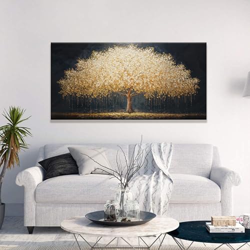 Wall Art Gold Tree Of Life Modern Wall Art For Living Room Artwork 24"X 48"