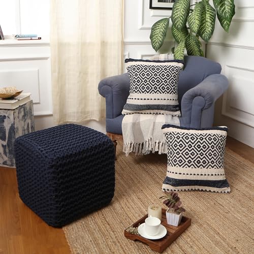REDEARTH Square Hand Knitted Pouf