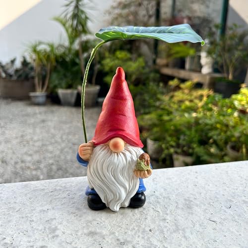 Garden Gnome Statue Decoration with Leaf Umbrella