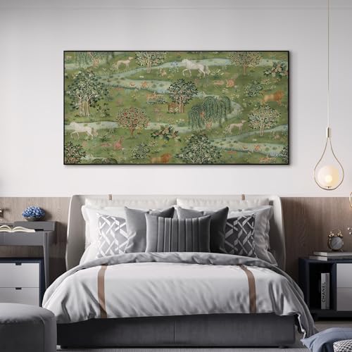 36"x72" Extra Large Framed Wall Art Medieval Fantasy Forest with Woodland Animals